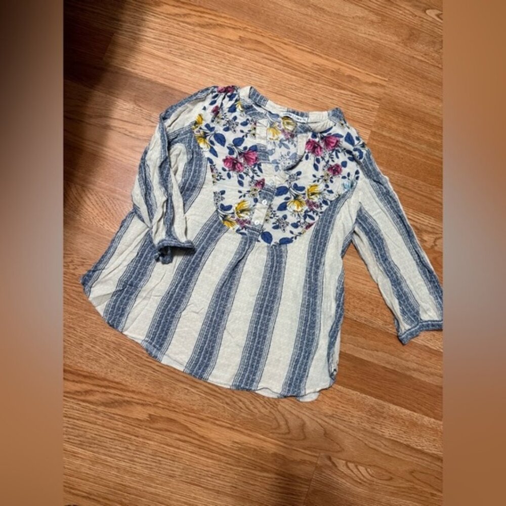 Figueroa & Flowers Long Sleeve Blouse Pink Cream Floral Womens PXL